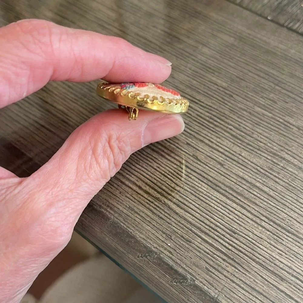 Vintage Embroidered Needlepoint Butterfly Petit Point Brooch Pin